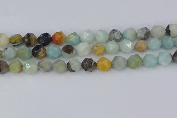 CAM1469 15.5 inches 12mm faceted nuggets black amazonite beads