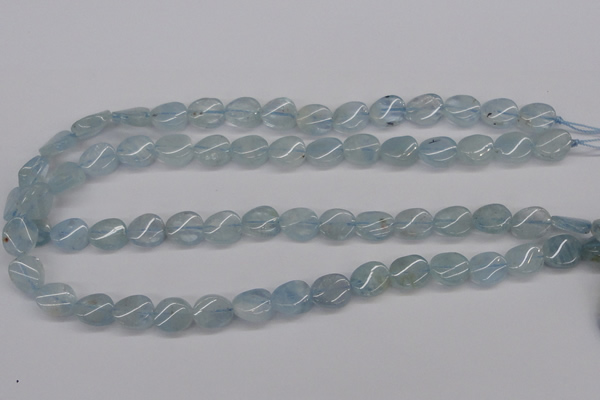 CAQ150 15.5 inches 10*12mm twisted oval natural aquamarine beads