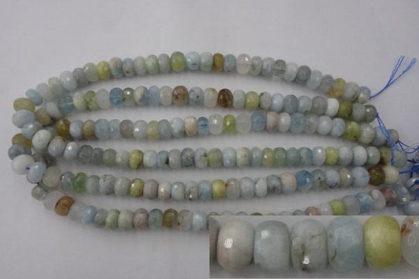 CAQ356 15.5 inches 7*11mm faceted rondelle natural aquamarine beads