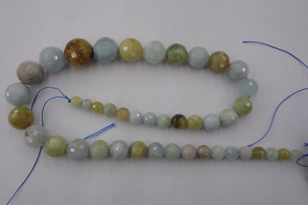 CAQ362 15.5 inches 6mm - 16mm faceted round natural aquamarine beads