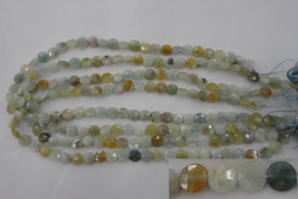 CAQ365 15.5 inches 8mm faceted coin natural aquamarine beads