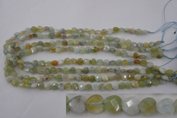 CAQ390 15.5 inches 8*8mm faceted heart natural aquamarine beads