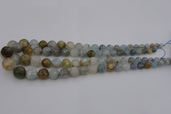 CAQ428 15.5 inches 6mm - 16mm faceted round natural aquamarine beads