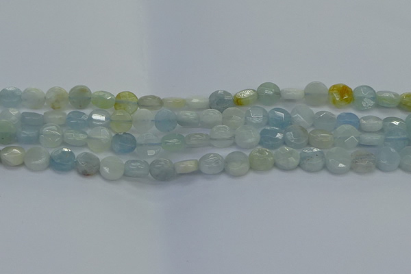 CAQ568 15.5 inches 7mm faceted coin natural aquamarine beads