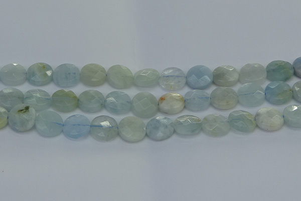 CAQ570 15.5 inches 11mm faceted coin natural aquamarine beads