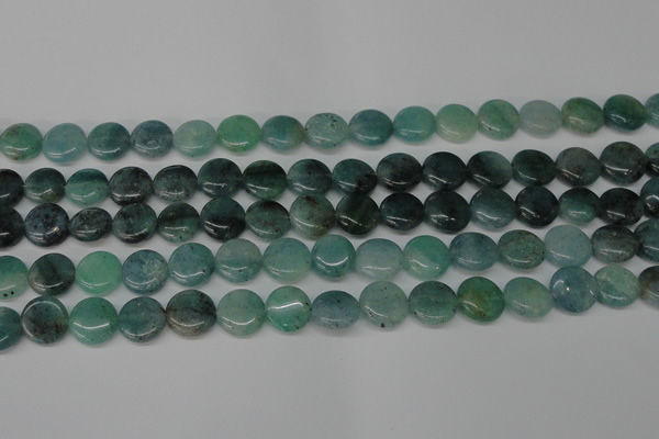 CAQ619 15.5 inches 12mm flat round aquamarine gemstone beads