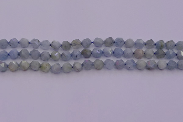 CAQ791 15.5 inches 8mm faceted nuggets aquamarine gemstone beads