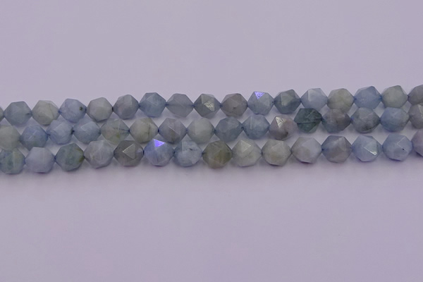 CAQ792 15.5 inches 10mm faceted nuggets aquamarine gemstone beads