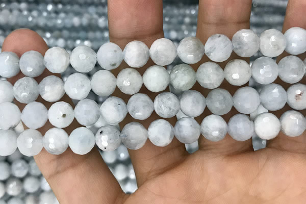 CAQ849 15.5 inches 8mm faceted round aquamarine beads wholesale