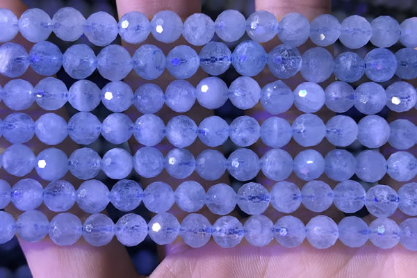 CAQ886 15.5 inches 6mm faceted round natural aquamarine beads