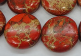 CAT195 15.5 inches 25mm flat round dyed natural aqua terra jasper beads