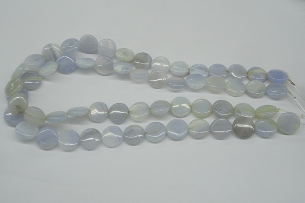 CBC33 15.5 inches 14mm flat round blue chalcedony beads wholesale