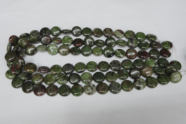 CBG35 15.5 inches 14mm flat round bronze green gemstone beads