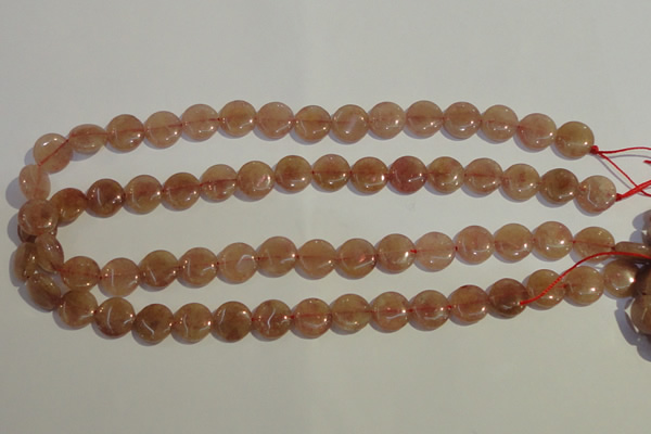 CBQ16 15.5 inches 12mm flat round strawberry quartz beads wholesale