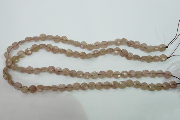 CBQ240 15.5 inches 8mm faceted coin strawberry quartz beads