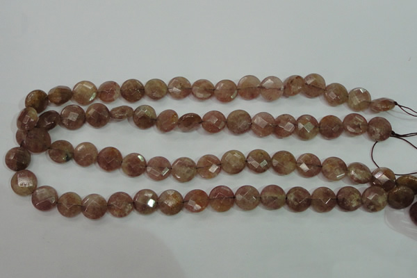 CBQ242 15.5 inches 12mm faceted coin strawberry quartz beads