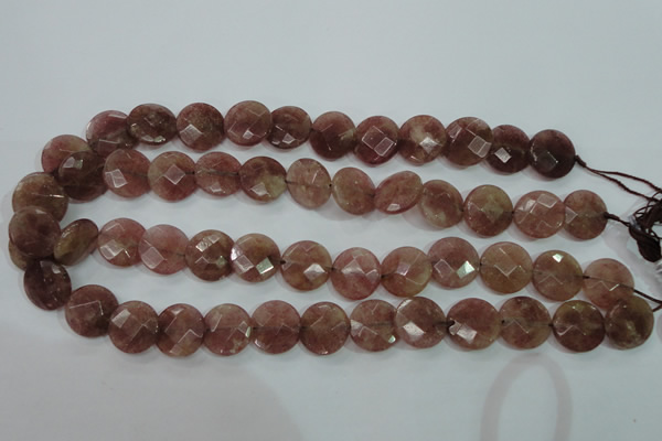 CBQ243 15.5 inches 14mm faceted coin strawberry quartz beads