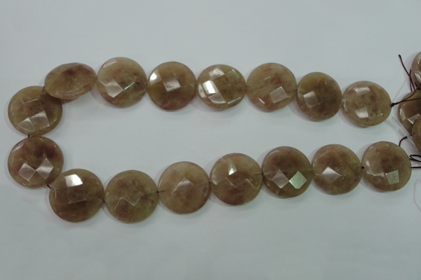 CBQ246 15.5 inches 25mm faceted coin strawberry quartz beads