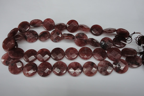 CBQ281 15.5 inches 20mm faceted coin strawberry quartz beads