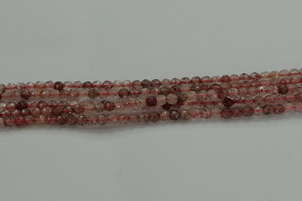 CBQ320 15.5 inches 4mm faceted round strawberry quartz beads