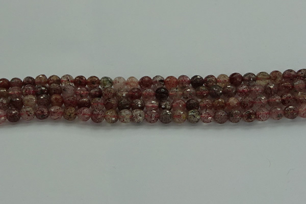 CBQ321 15.5 inches 6mm faceted round strawberry quartz beads
