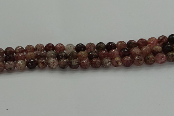 CBQ322 15.5 inches 8mm faceted round strawberry quartz beads