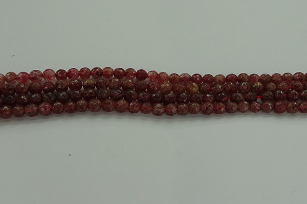 CBQ330 15.5 inches 4mm faceted round strawberry quartz beads