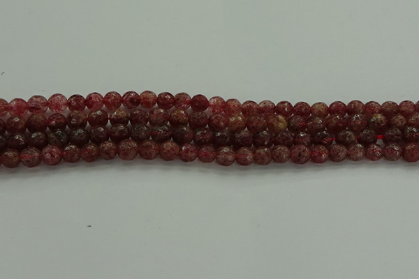 CBQ331 15.5 inches 6mm faceted round strawberry quartz beads