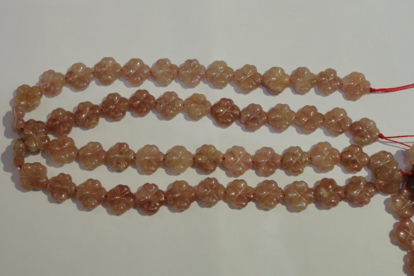 CBQ37 15.5 inches 15mm carved flower strawberry quartz beads