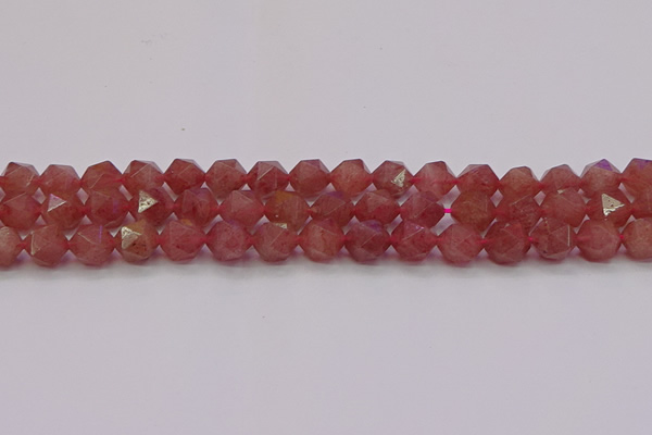 CBQ433 15.5 inches 10mm faceted nuggets strawberry quartz beads