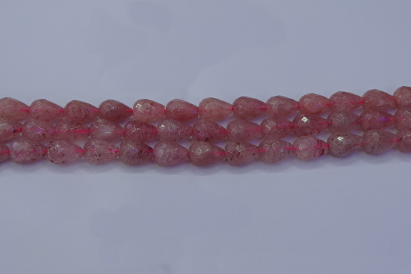 CBQ453 15.5 inches 10*14mm faceted teardrop strawberry quartz beads