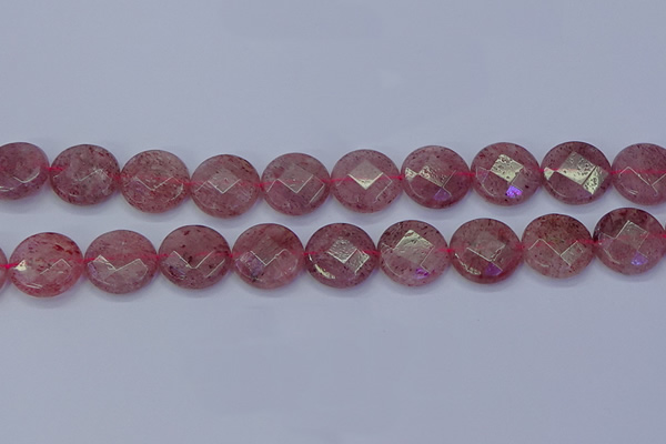 CBQ462 15.5 inches 16mm faceted coin strawberry quartz beads