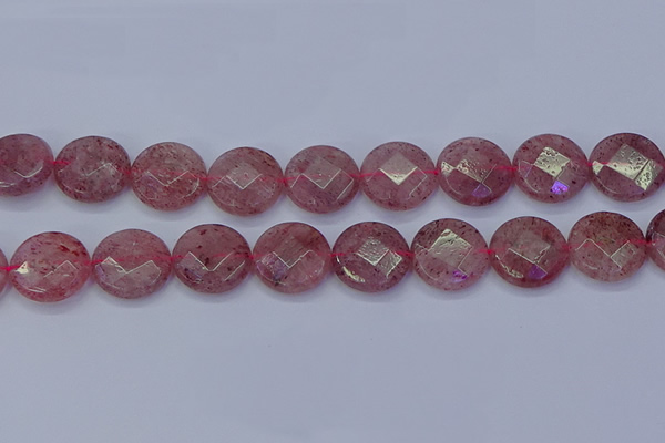 CBQ463 15.5 inches 18mm faceted coin strawberry quartz beads