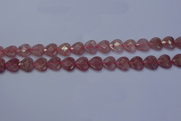 CBQ468 15.5 inches 10mm faceted heart strawberry quartz beads