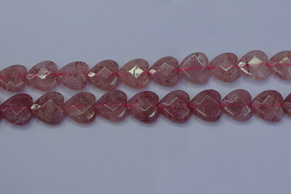 CBQ471 15.5 inches 16mm faceted heart strawberry quartz beads