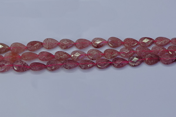 CBQ476 15.5 inches 10*14mm faceted flat teardrop strawberry quartz beads