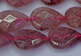 CBQ478 15.5 inches 13*18mm faceted flat teardrop strawberry quartz beads