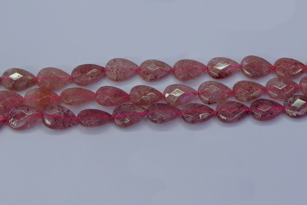 CBQ478 15.5 inches 13*18mm faceted flat teardrop strawberry quartz beads