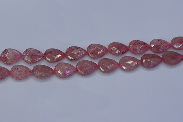 CBQ479 15.5 inches 15*20mm faceted flat teardrop strawberry quartz beads