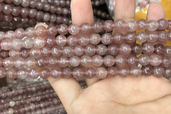 CBQ572 15.5 inches 8mm faceted round strawberry quartz beads