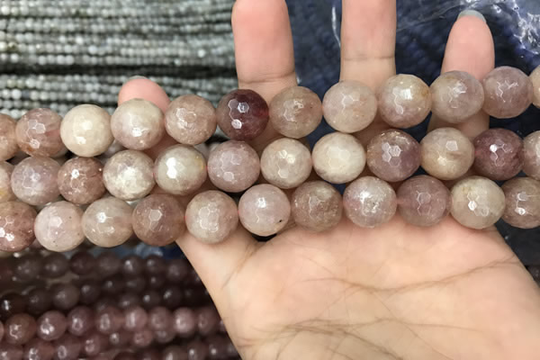 CBQ575 15.5 inches 14mm faceted round strawberry quartz beads