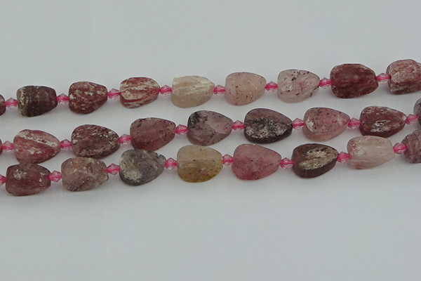CBQ669 15.5 inches 10*15mm flat teardrop matte strawberry quartz beads