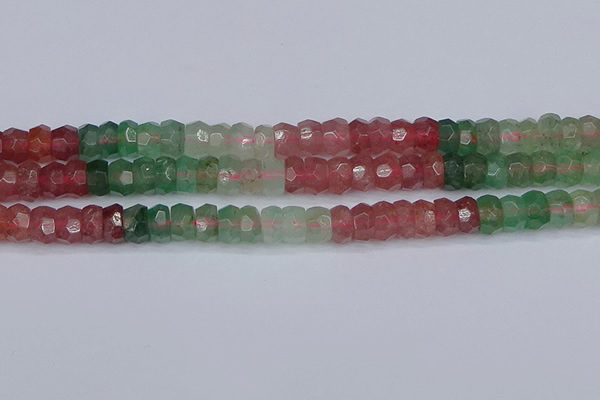 CBQ677 15.5 inches 6*11mm faceted rondelle mixed strawberry quartz beads