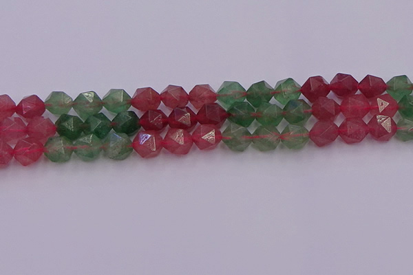 CBQ683 15.5 inches 10mm faceted nuggets mixed strawberry quartz beads