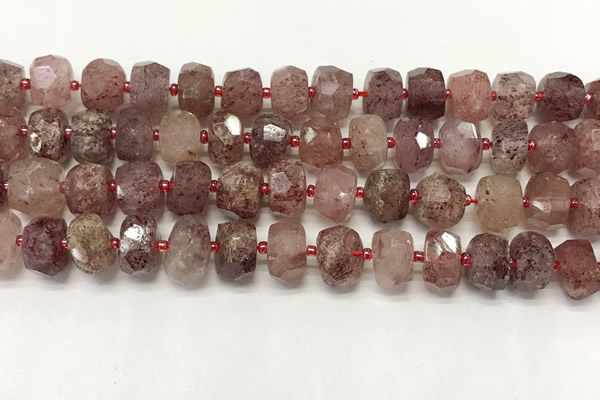 CBQ711 15.5 inches 6*10mm - 8*11mm faceted tyre strawberry quartz beads