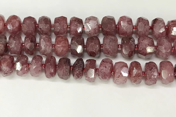 CBQ713 15.5 inches 6*13mm - 8*14mm faceted tyre strawberry quartz beads