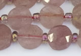 CBQ750 15.5 inches 8mm faceted coin strawberry quartz beads