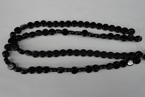 CBS238 15.5 inches 10mm flat round blackstone beads wholesale