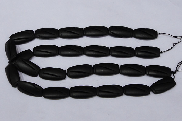 CBS27 15.5 inches 16*30mm carved flat drum black stone beads