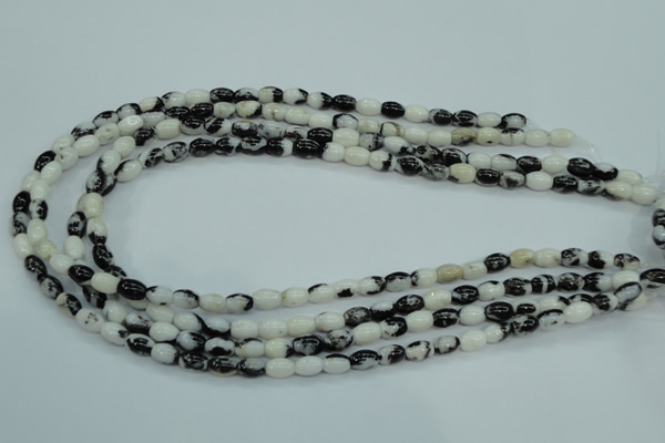 CBW117 15.5 inches 6*8mm rice black & white jasper beads